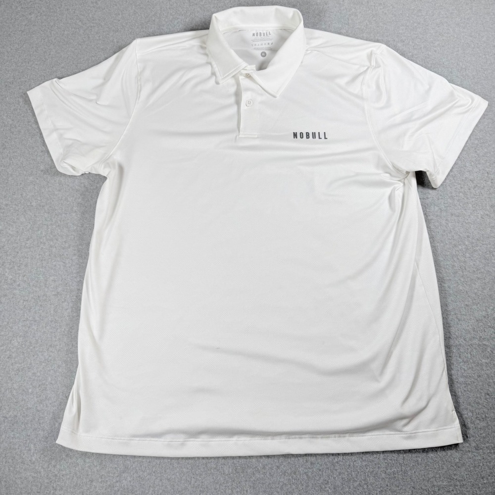NOBULL Mens White Performance Polo Shirt Logo Button Short Sleeve XL‎